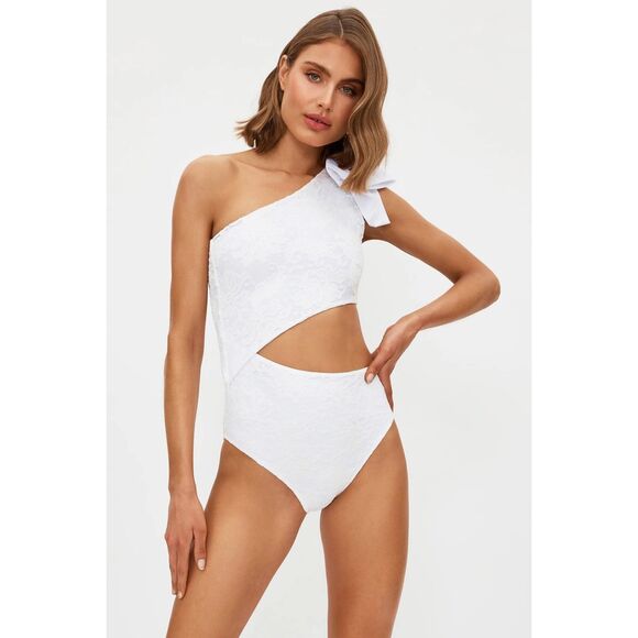 NWT‎ Beach Riot Swim White Selena Lace One Piece Side Cutout Bow Bridal Swimsuit - Picture 1 of 12